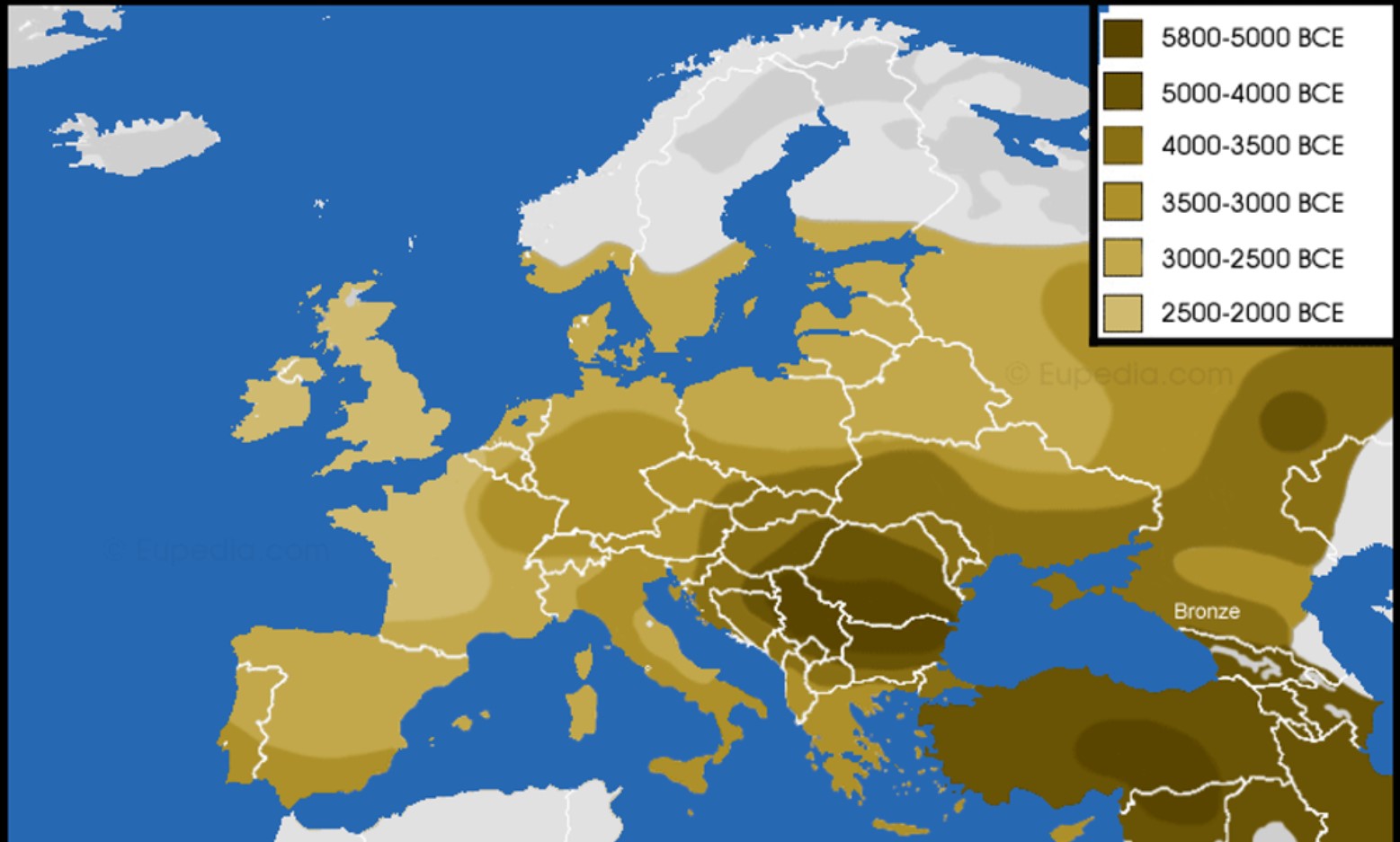 Map detailing the Copper Age around Europe and the Middle East