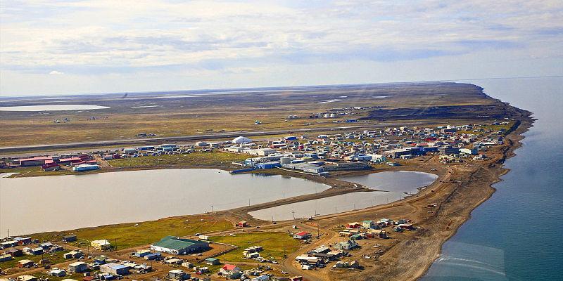 Aerial view of the Alaskan city of Utqiagvik