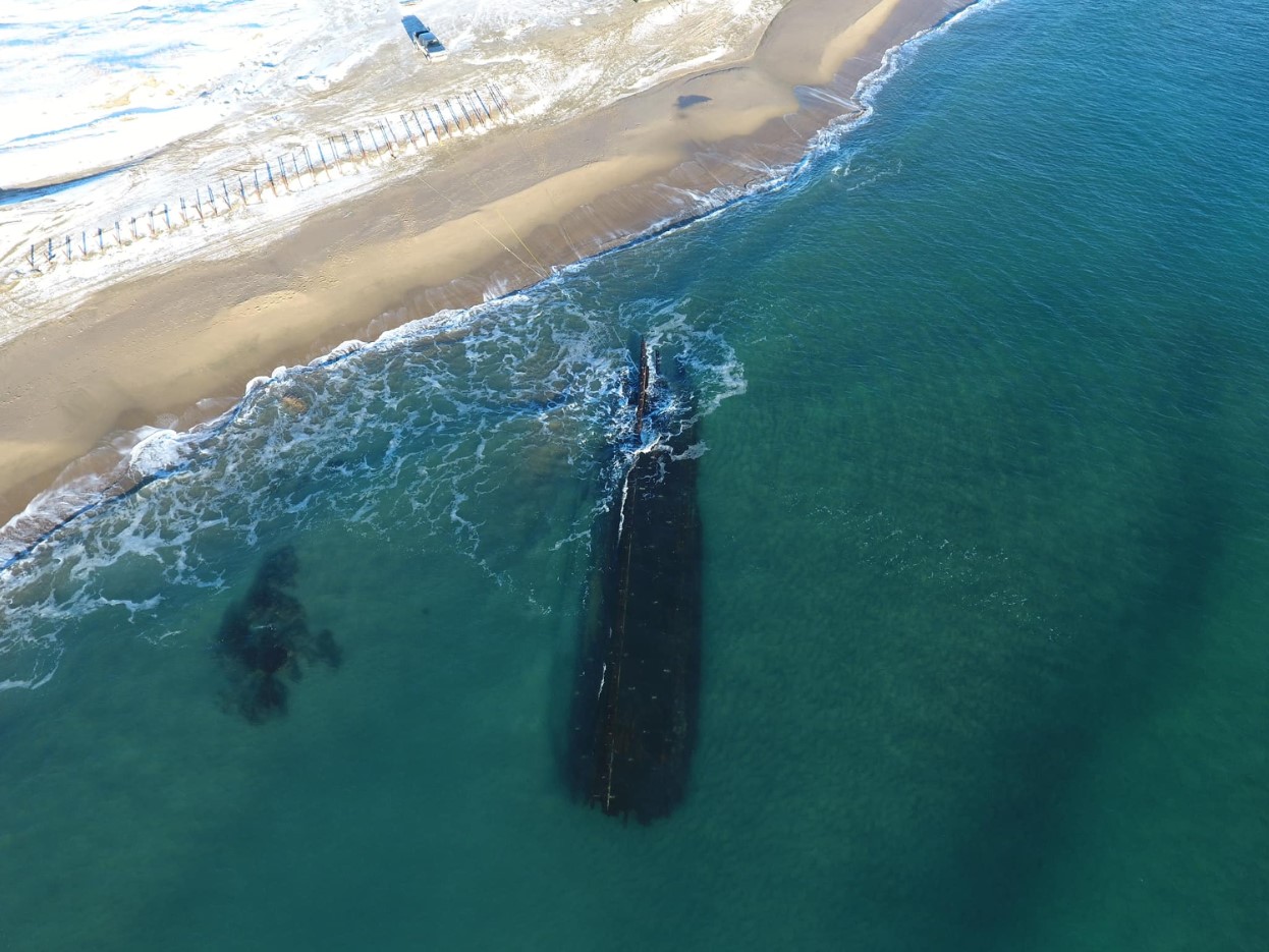 Aerial photo of the recently discovered shipwreck off the coast of Cape Ray, Newfoundland, Canada