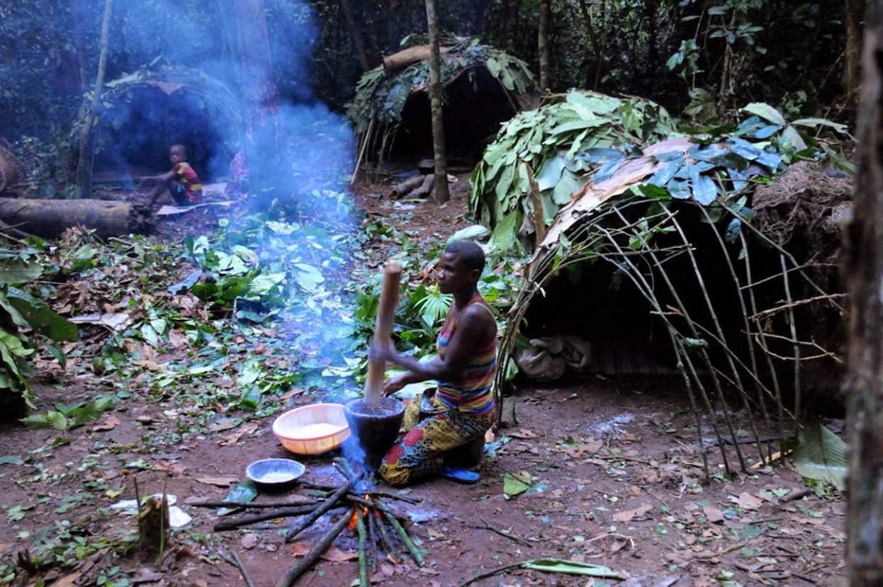 Bayaka people in the Dzanga Sangha Ndoki reserve in the Central African Republic rainforest