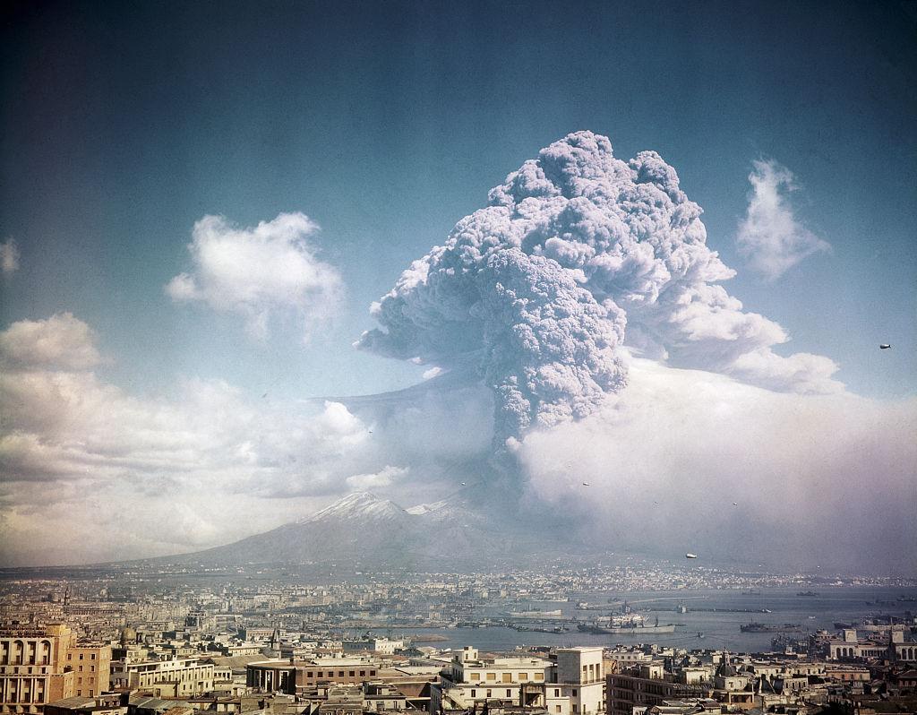 The eruption of Mt. Vesuvius in Italy in 1944