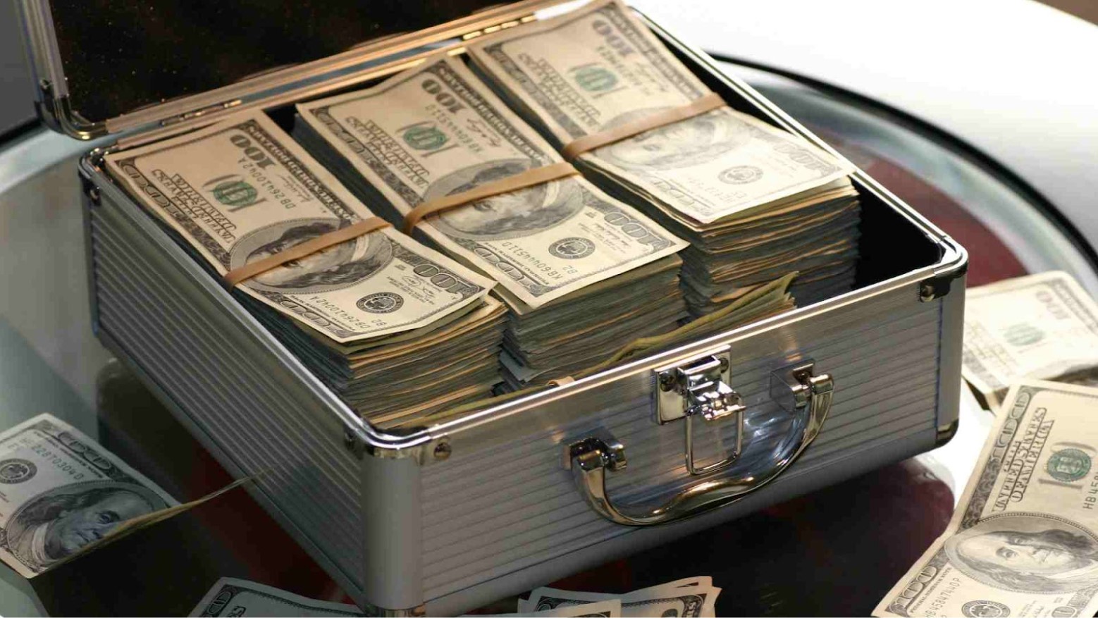A briefcase filled with $100 bills.