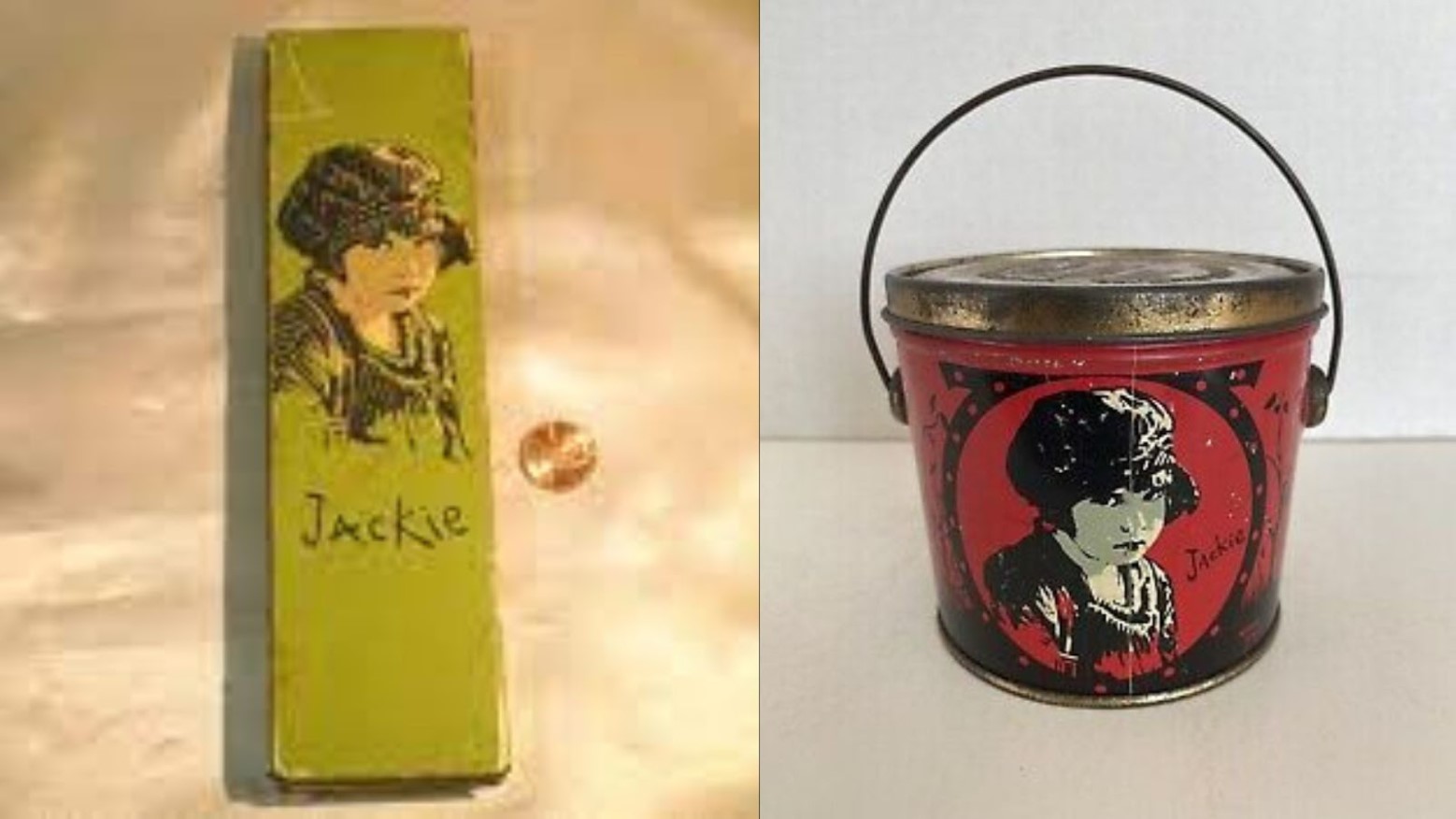 Pencil case and lunchbox from the 1920s with Jackie Coogan’s face