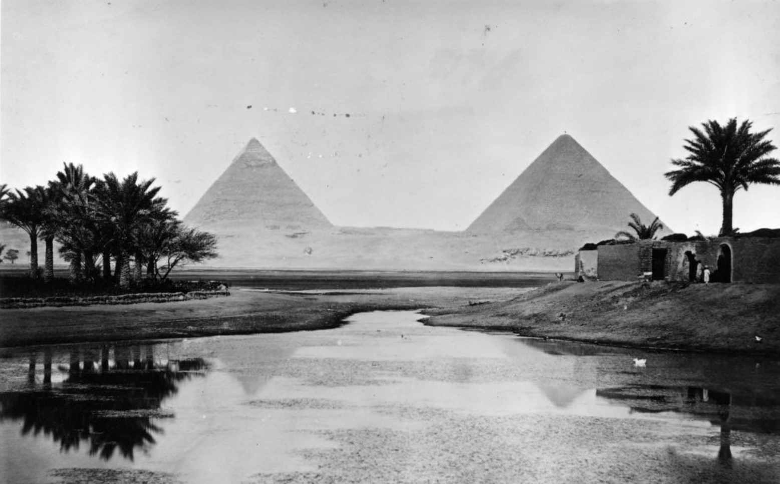 The pyramids at Giza on the banks of the River Nile, circa 1900