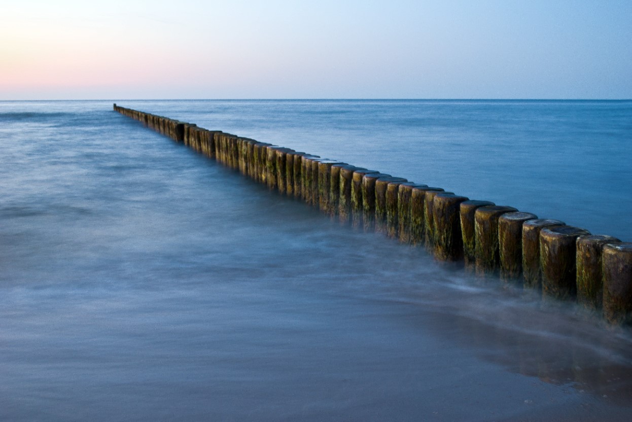 View of the Baltic Sea with a long wooden wall