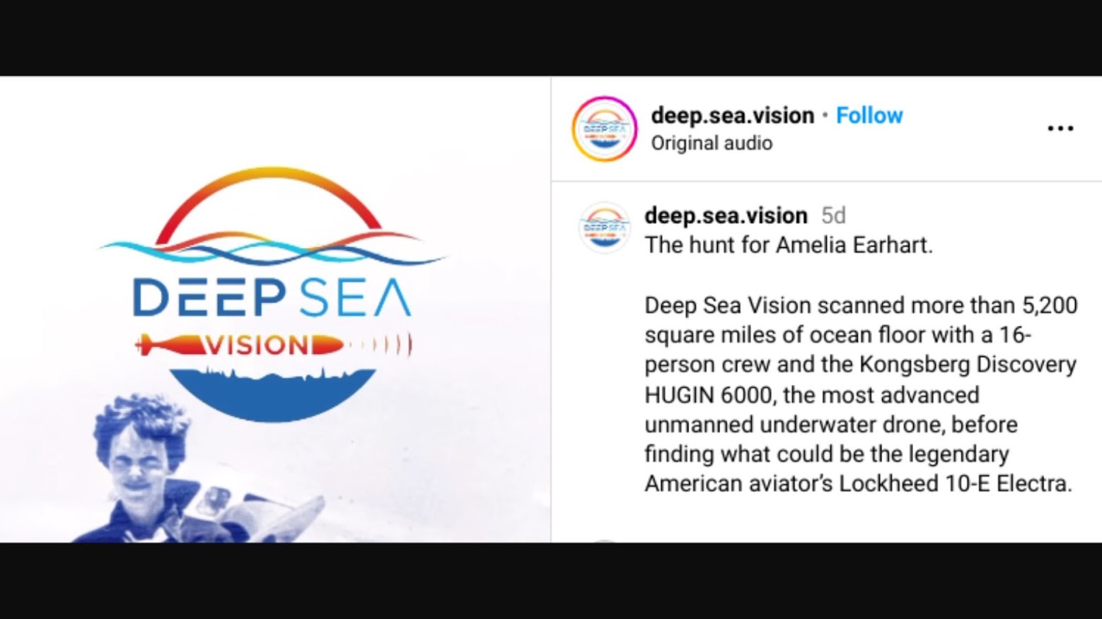 Screenshot of the Deep Sea Vision Instagram describing their mission