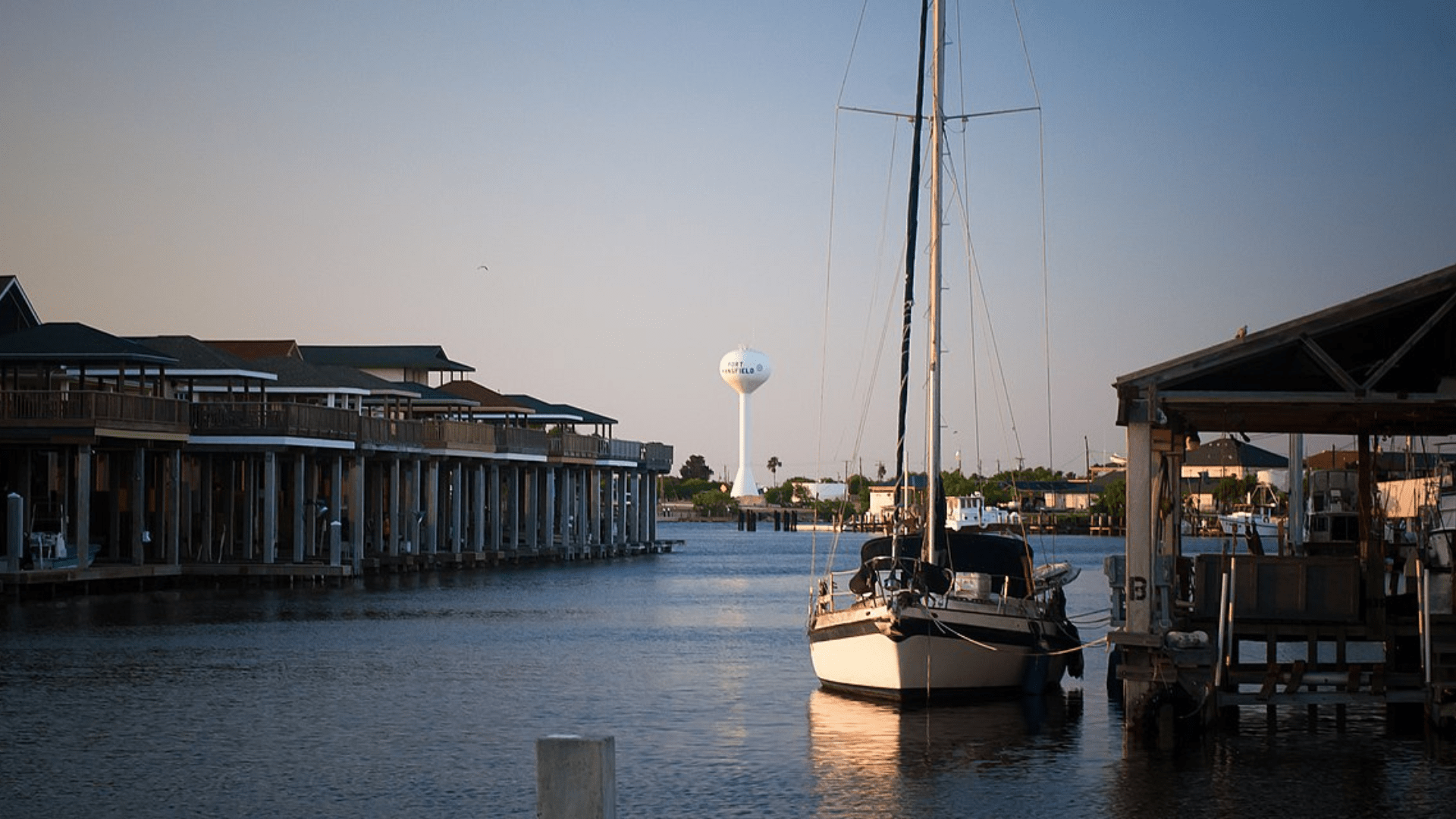A boat docked in the port at Port Mansfield, Texas in 2012.