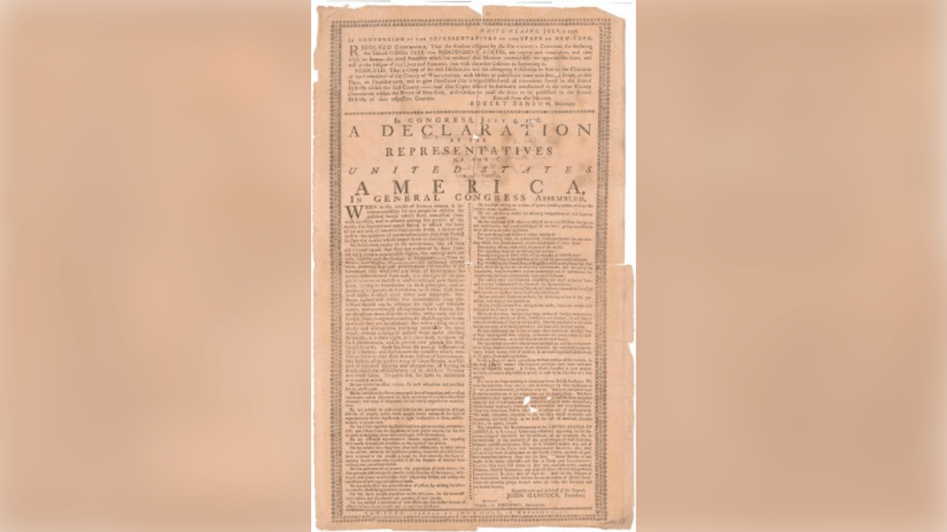 Holt Broadside copy of Declaration of Independence