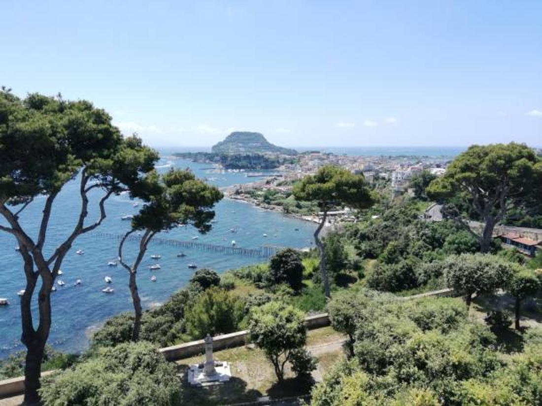 View of the Gulf of Naples from a hilltop in Bacoli, Italy