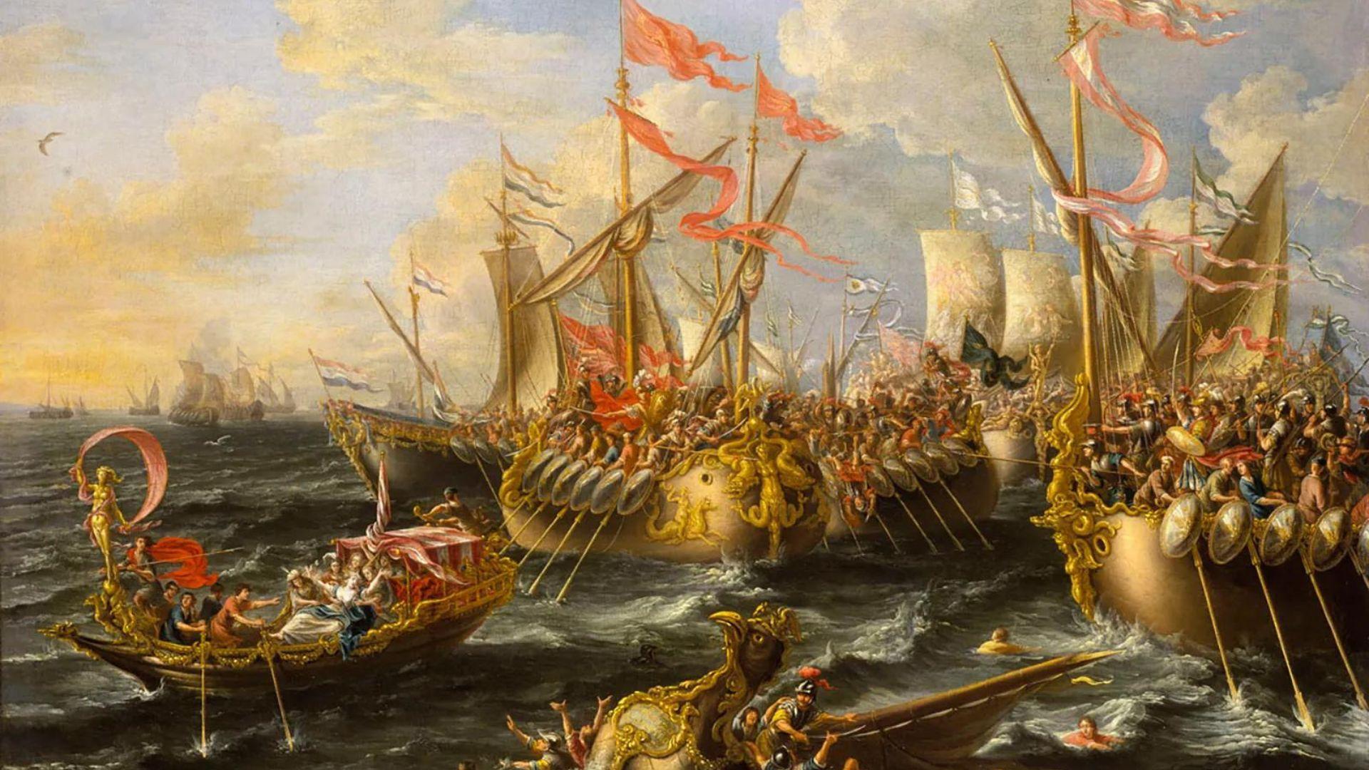 Painting of warships during the Roman Empire
