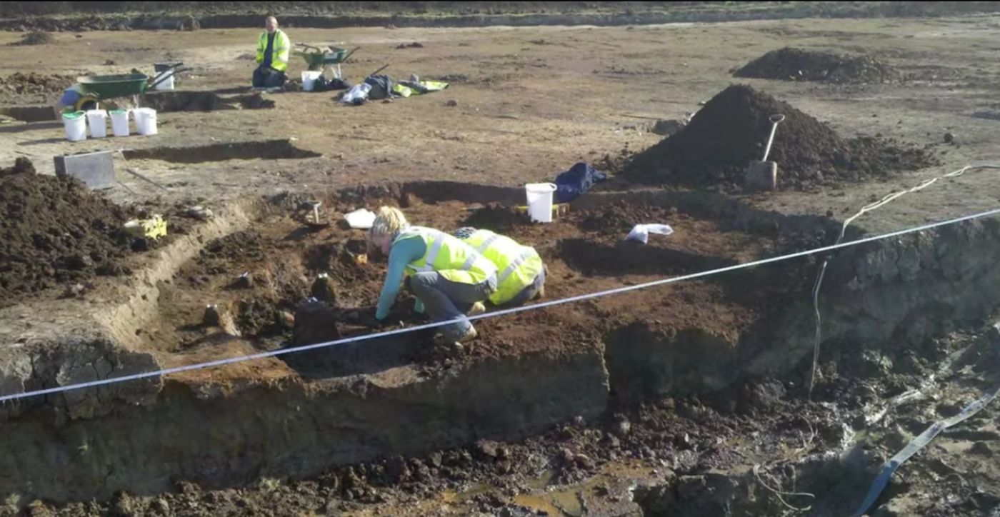 Archaeologists digging at the Roman site in Aylesbury, England