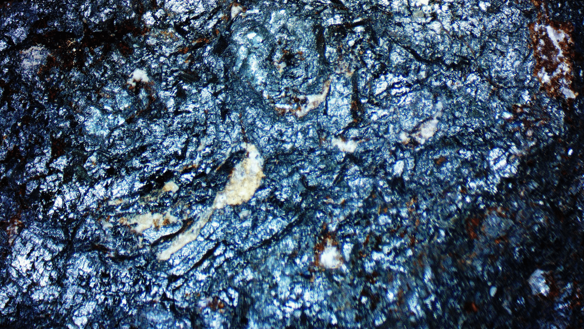 A close-up image of a deposit of magnetite.
