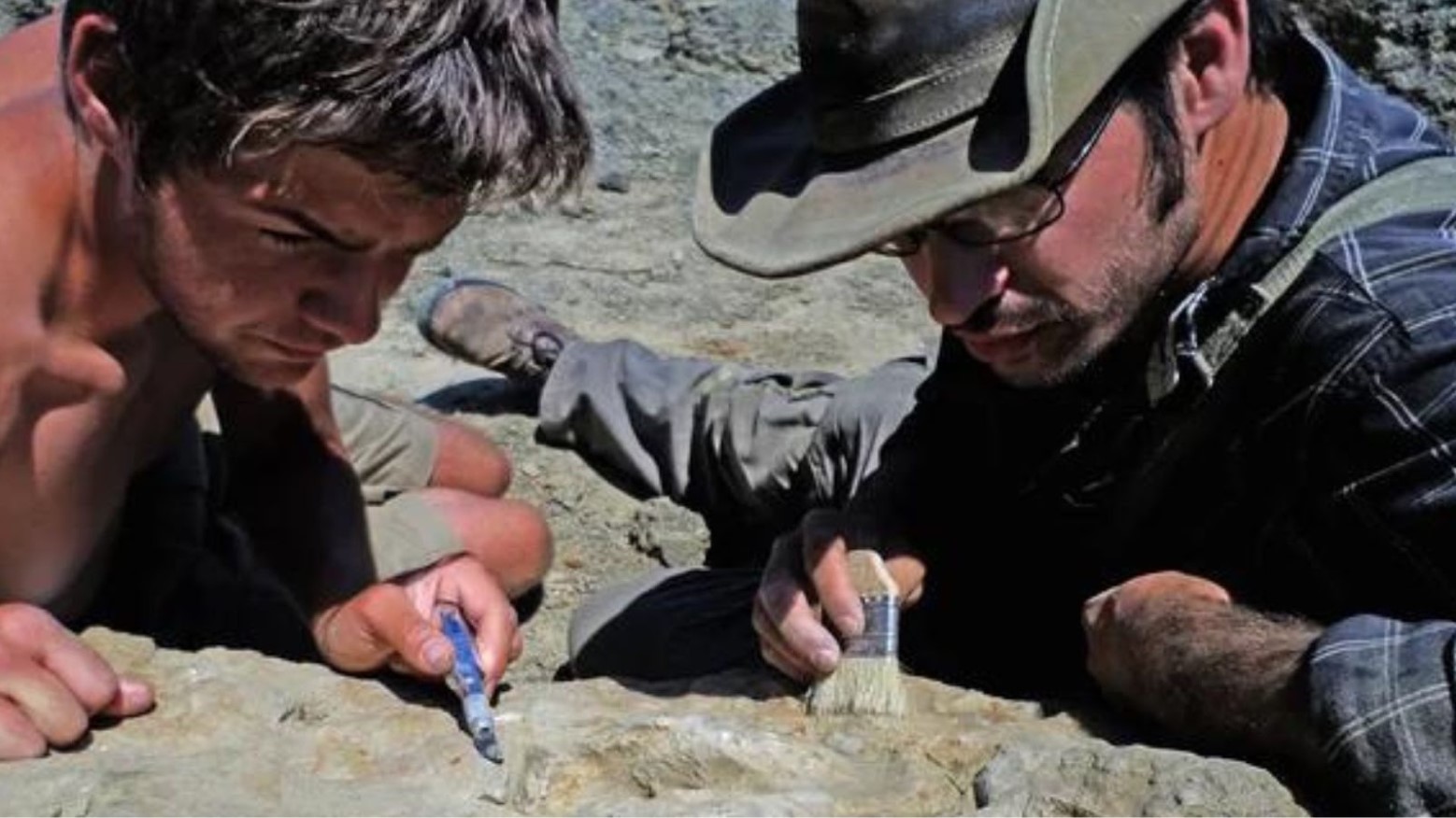 Robert DePalma and fellow paleontologist at Tanis dig site in North Dakota