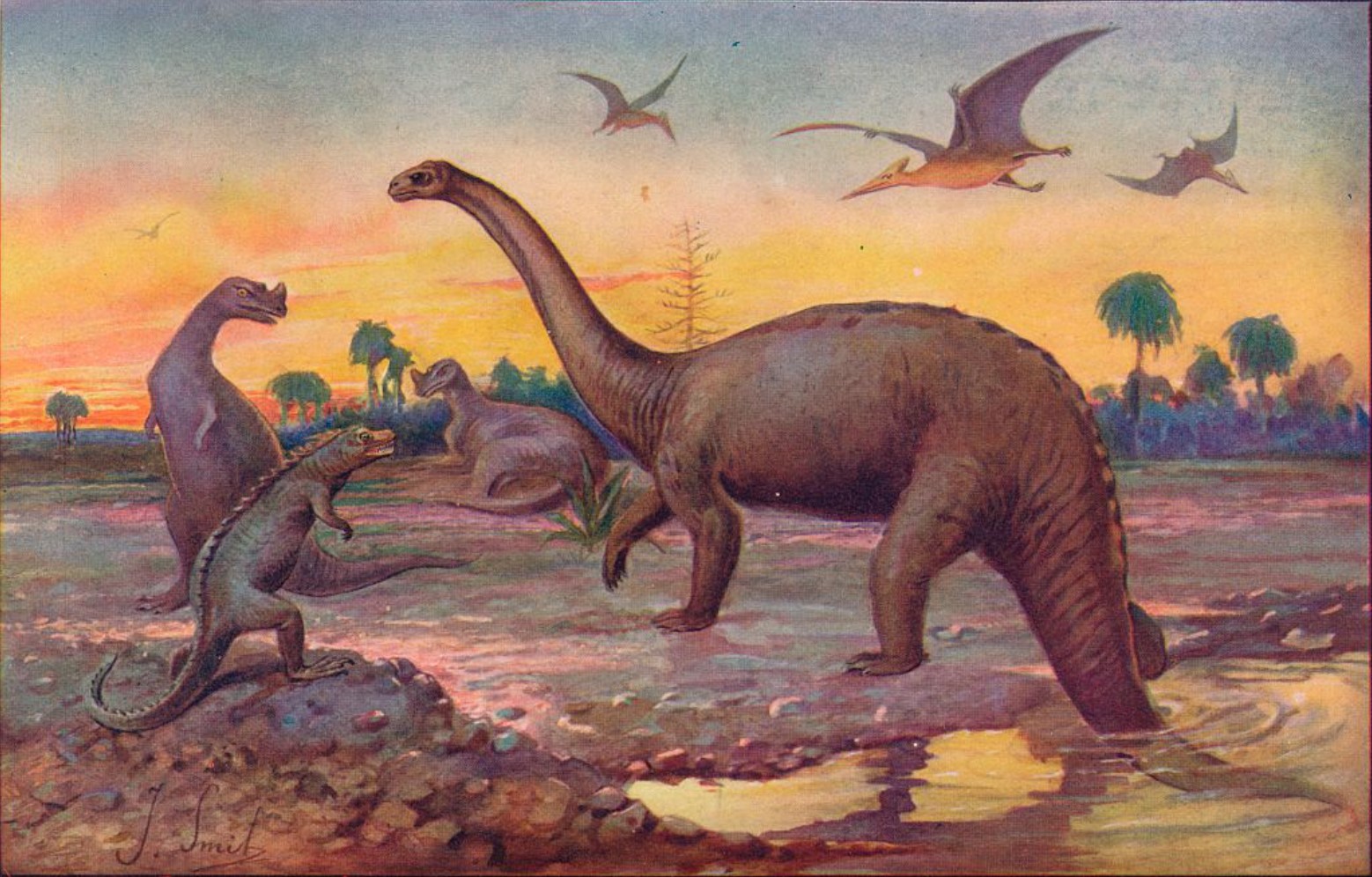 In the Saurian Age, when the World's inhabitants were gigantic reptiles, by Arthur Mee, 1907, from Harmsworth History of the World Volume 1