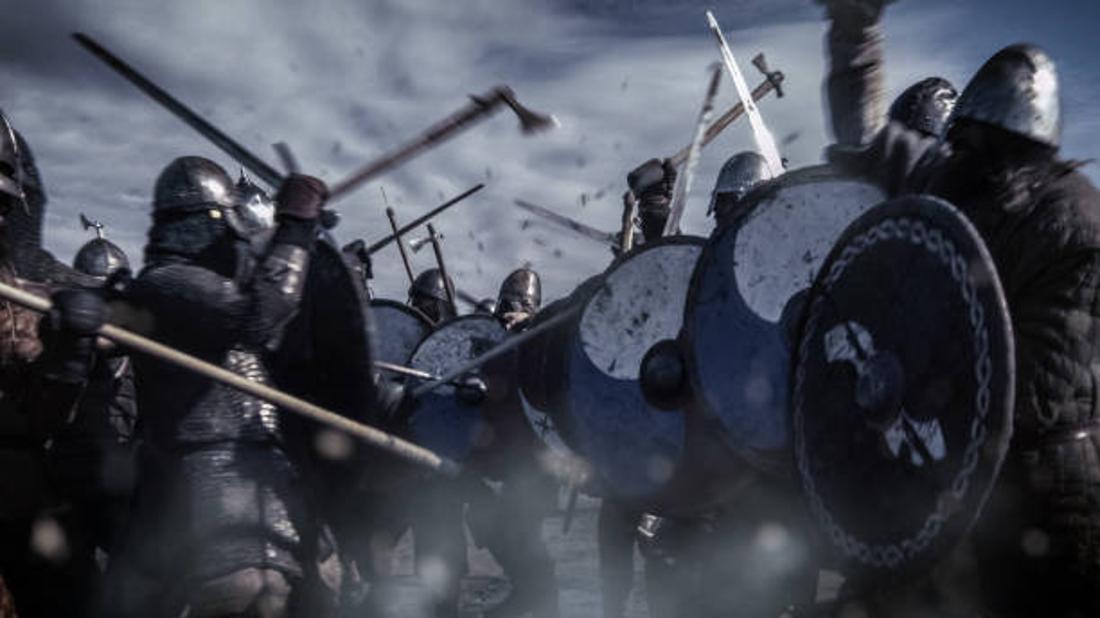 Digital illustration of a Viking battle from the Middle Ages