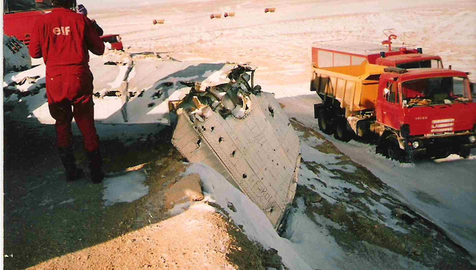 A truck driving across the Karakum Desert.