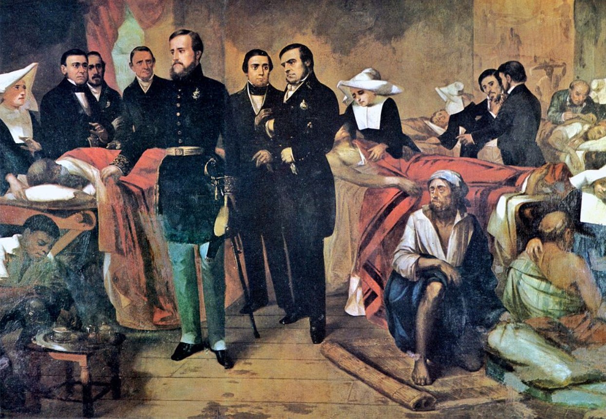 Drawing of Emperor Pedro II of Brazil with ministers of State visiting victims of cholera, 1855