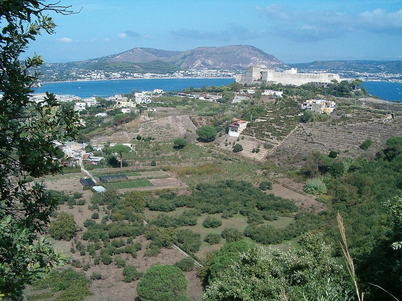 View of Bacoli, Italy and the Gulf of Naples