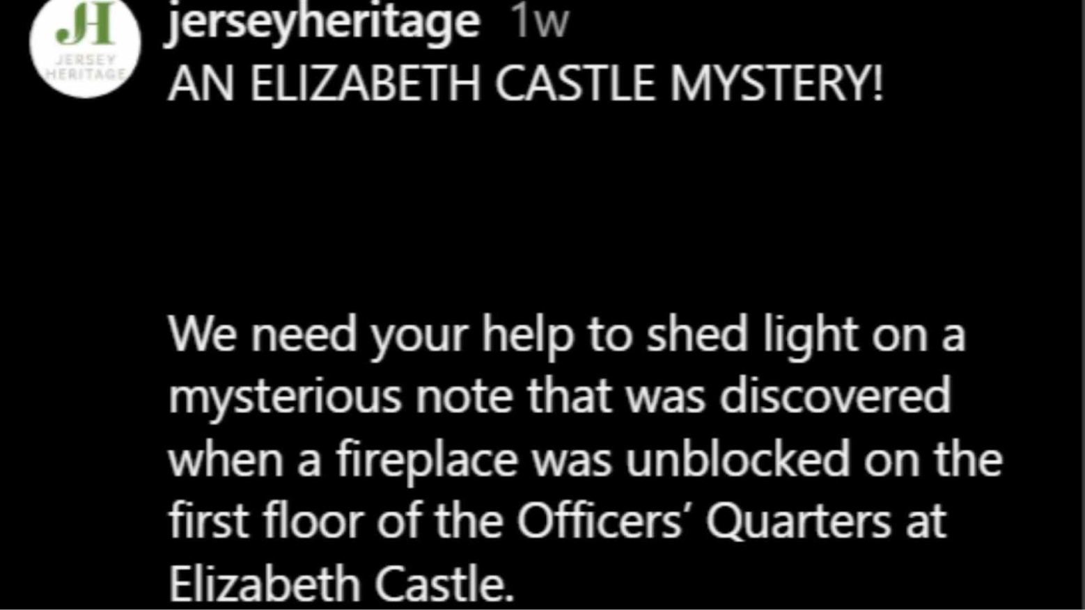 Image of post from Jersey Heritage asking for help in solving this mystery notes original writer