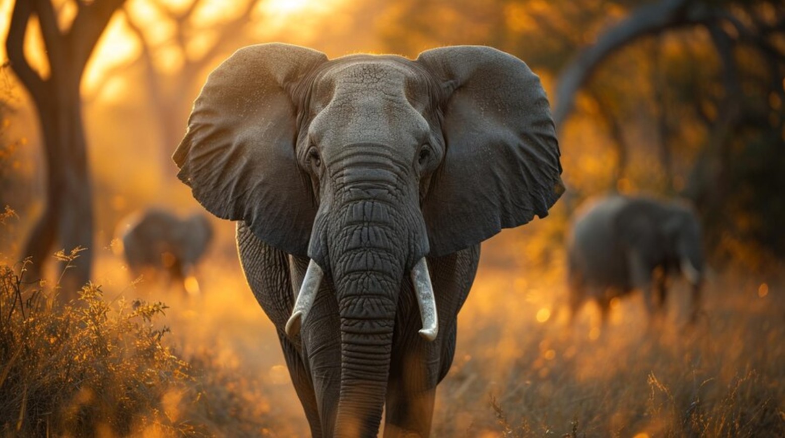 An elephant in the wild looks directly at the camera