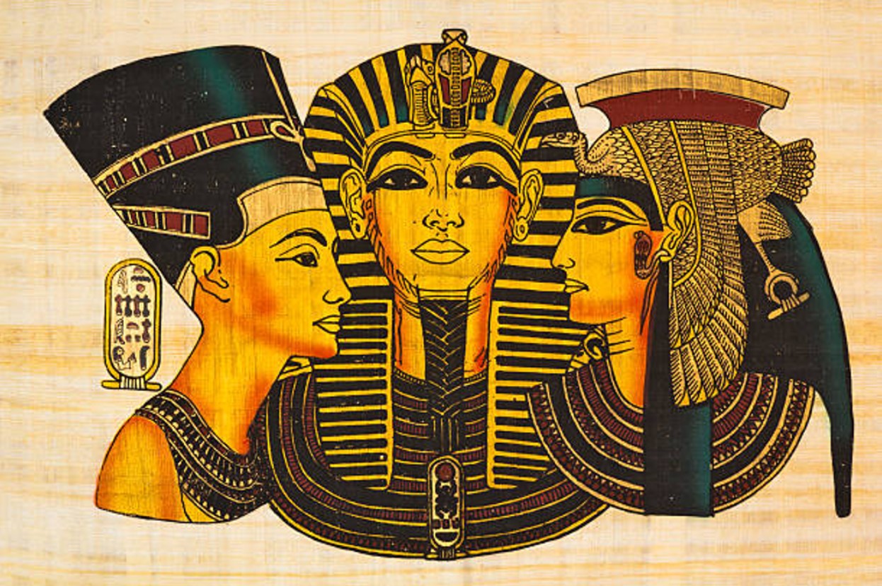 Illustration of a female pharaoh of Ancient Egypt and her female staff