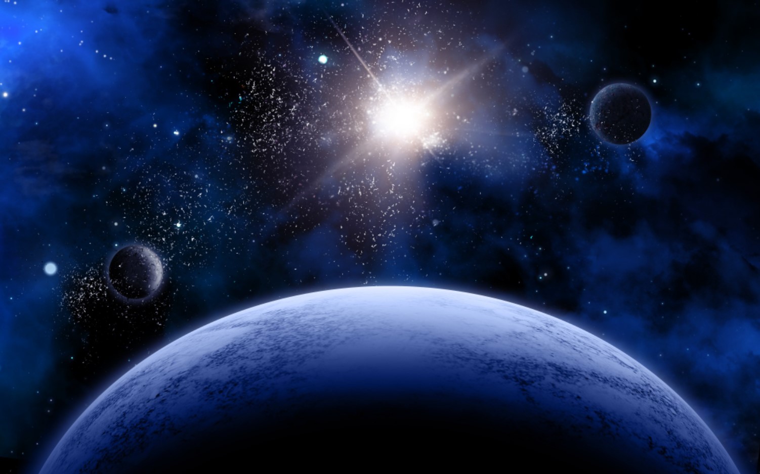 An image of space which shows a giant planet below a bright star