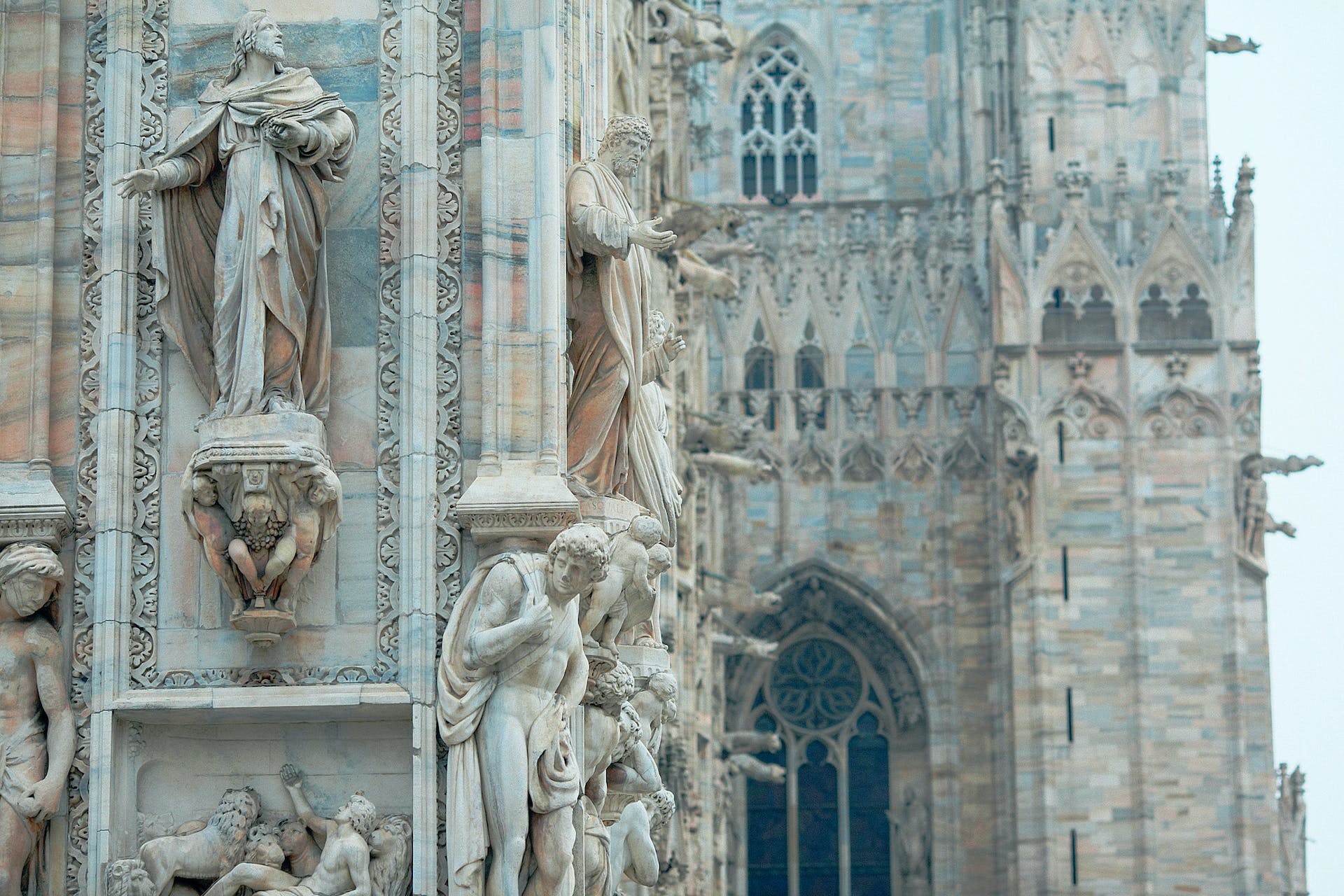 Medieval cathedral with sculptures in old city