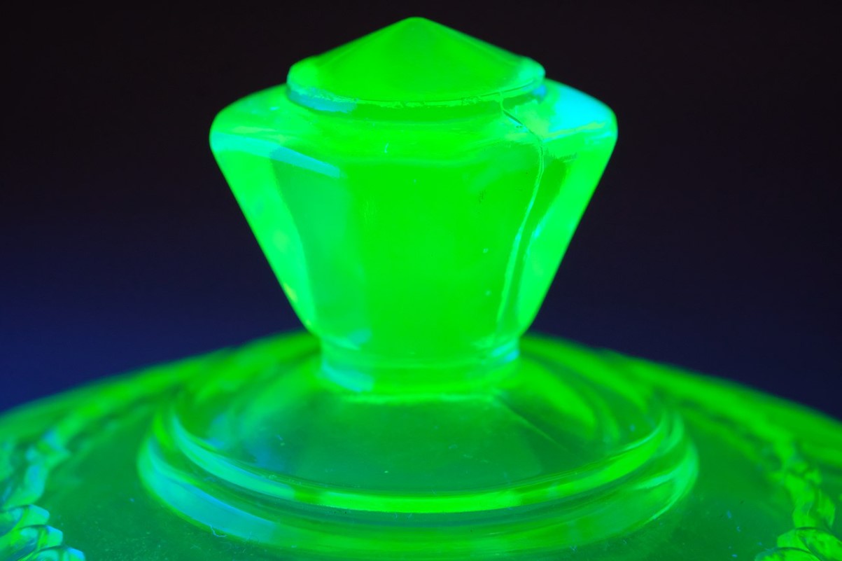 An up-close image of a uranium glass item