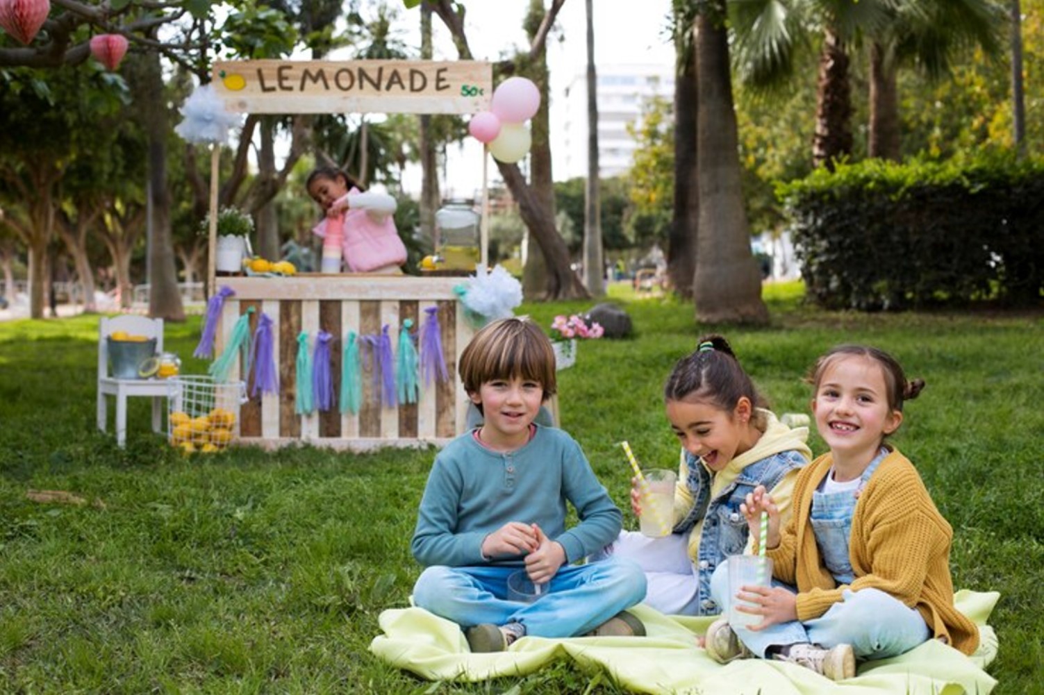 A group of kids pictured playing outside without any adults present