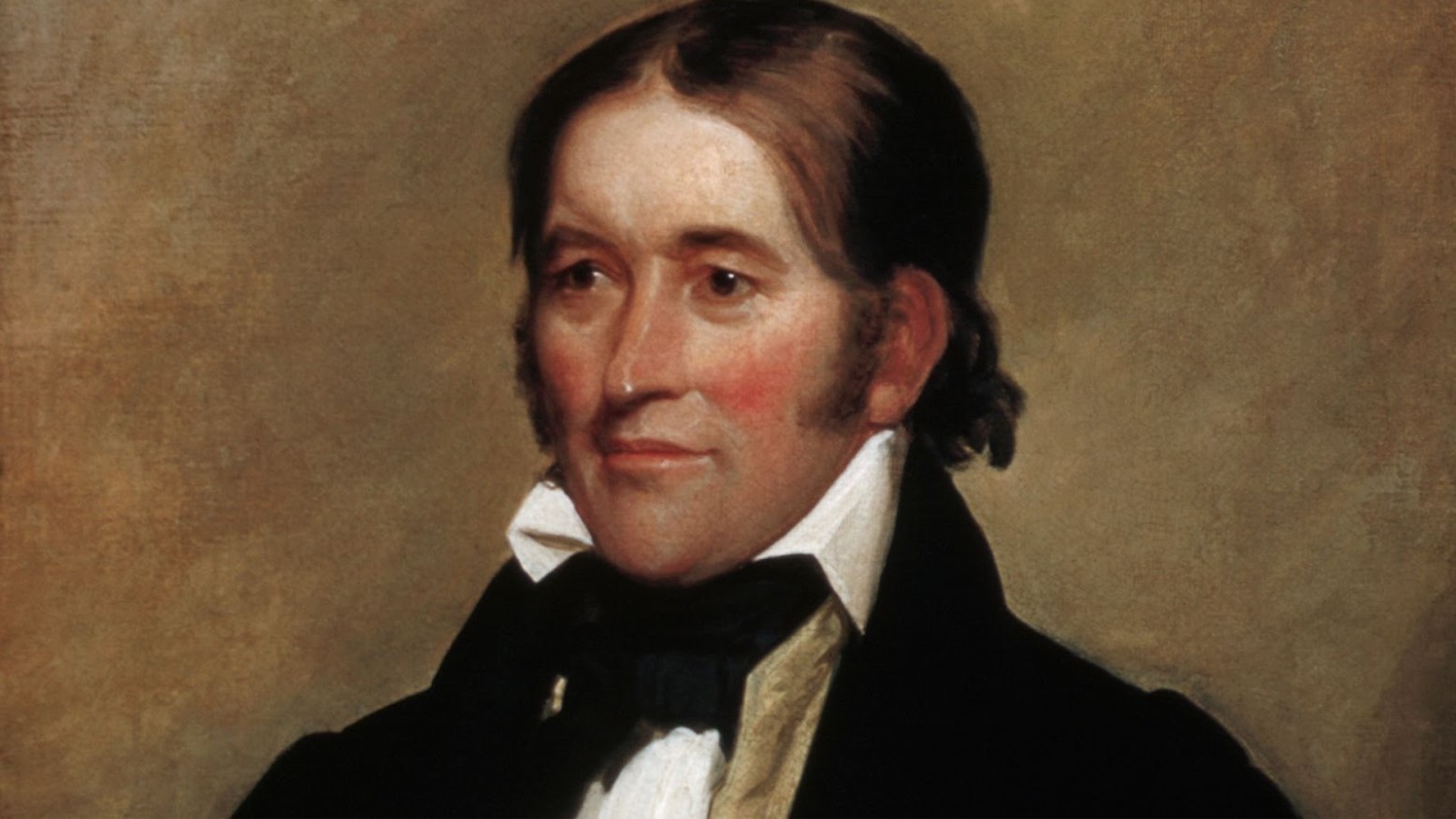 A portrait painting of David Crockett.