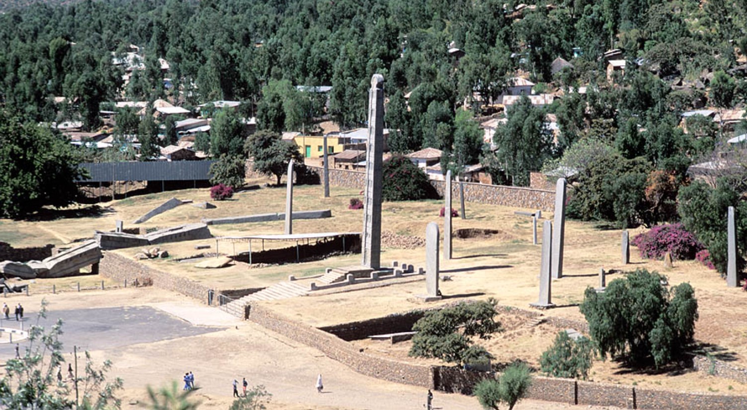 An aerial image of the Northern stelae park in Aksum, Ethiopia