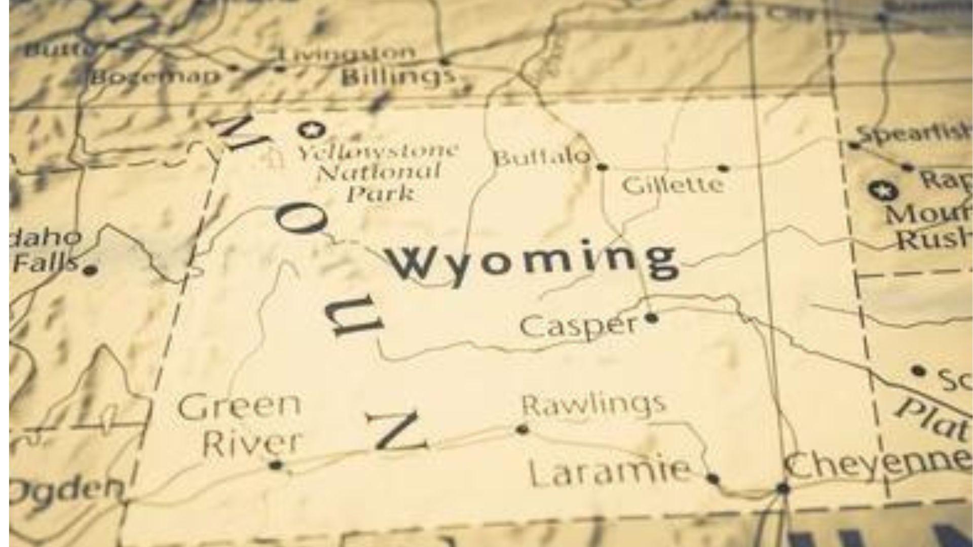 Close-up photograph of a map of Wyoming