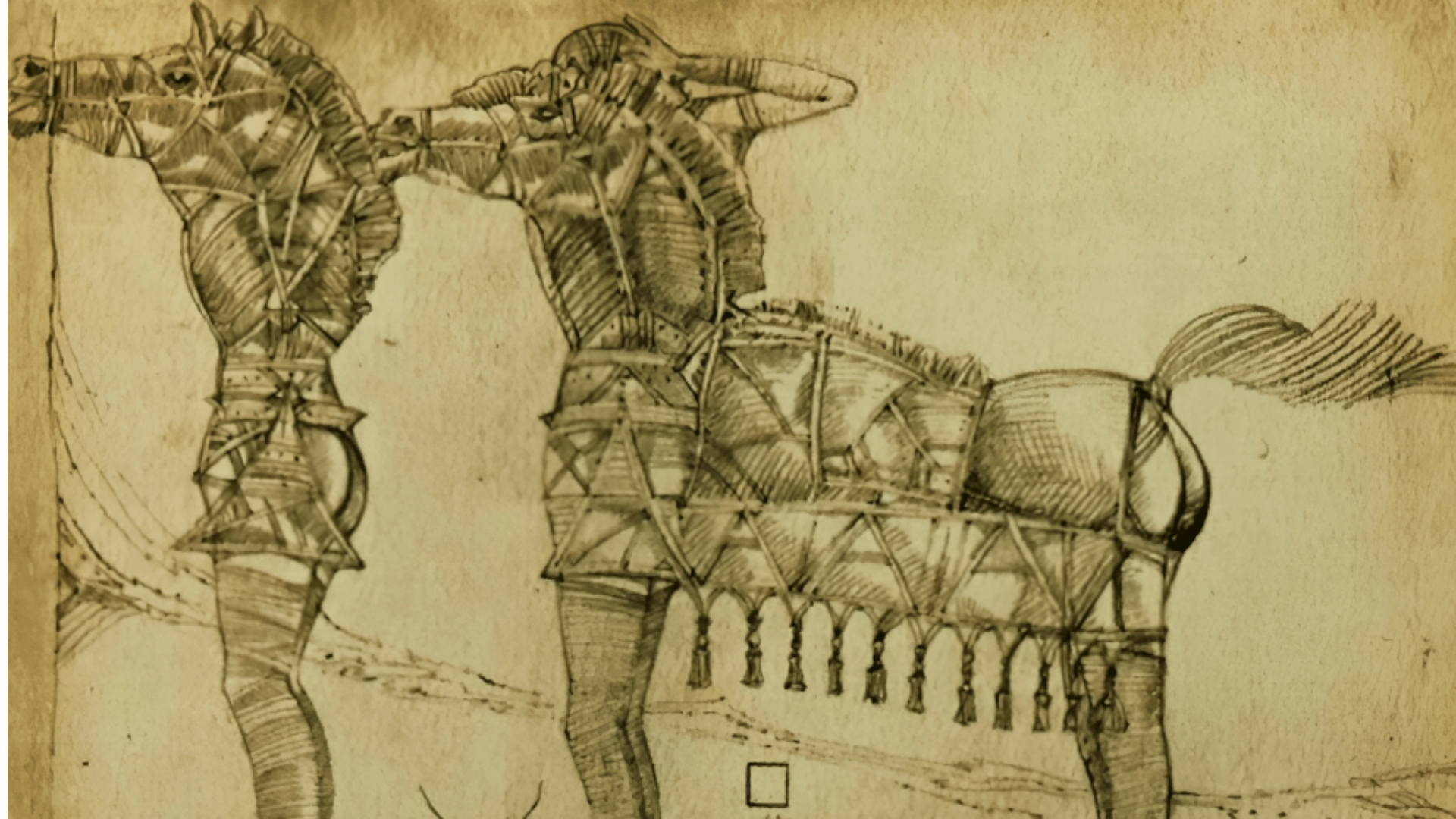 Ukrainian artist Anatol Stepanenko’s 2002 drawing of the Trojan horse.