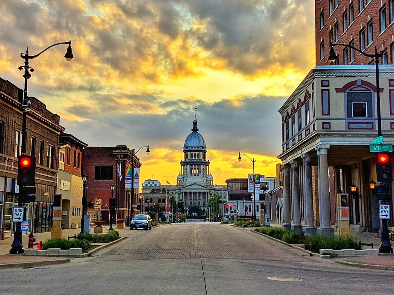 Springfield, the capital of Illinois, during a beautiful sunset