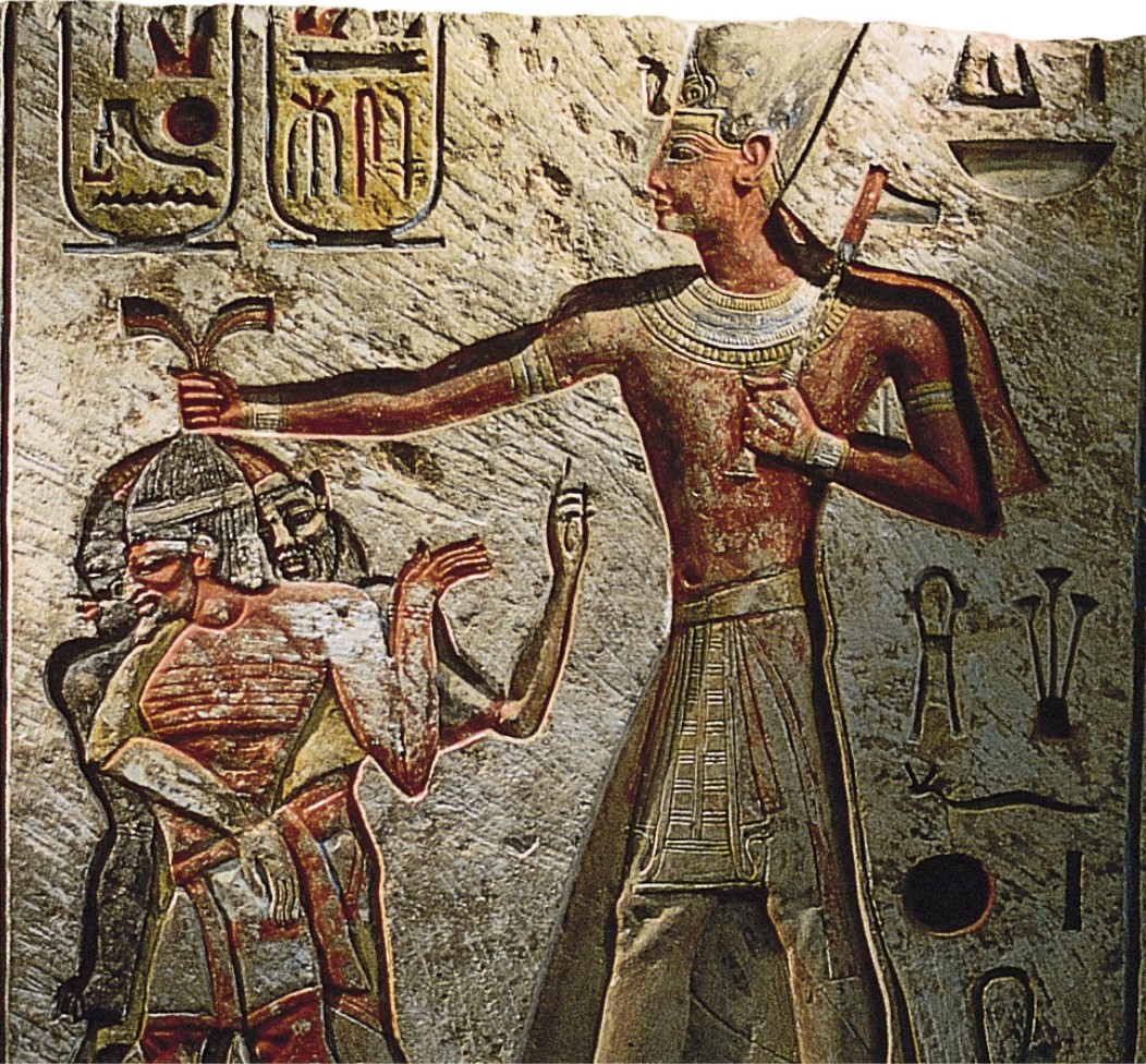 A relief of Ramses II in Memphis, which shows the Pharaoh capturing enemies