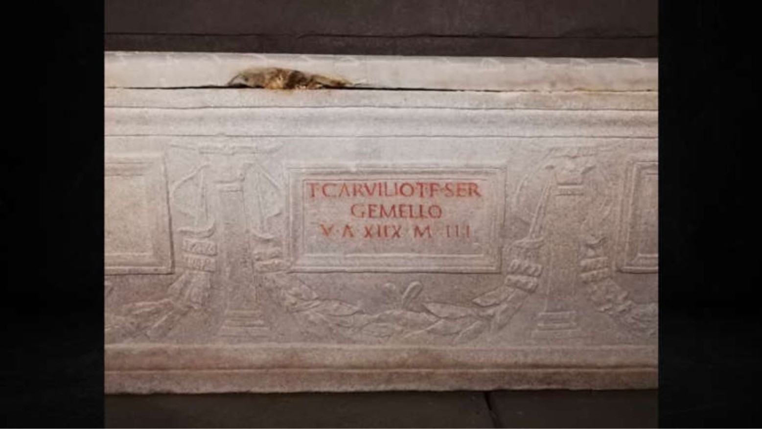 The sarcophagus of Carvilius Gemellus with his name clearly written on the side