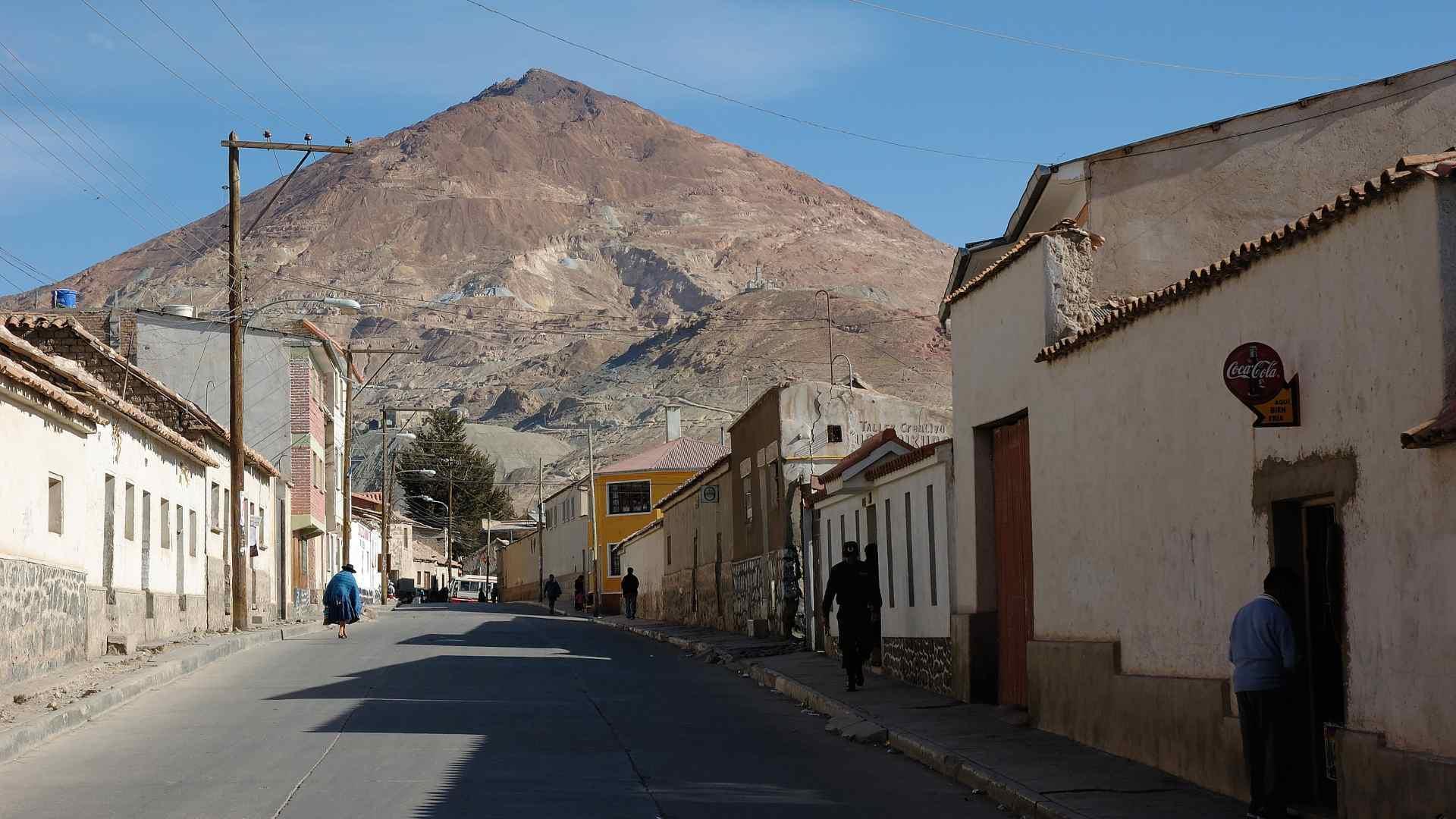 The view of Cerro Rico Mountain from the streets of Potosi.