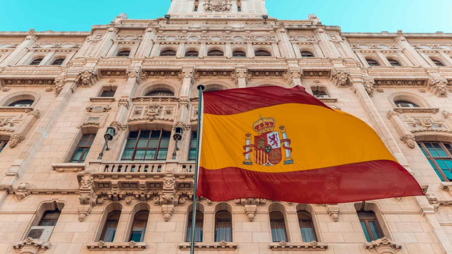 The flag of Spain fluttering in the wind