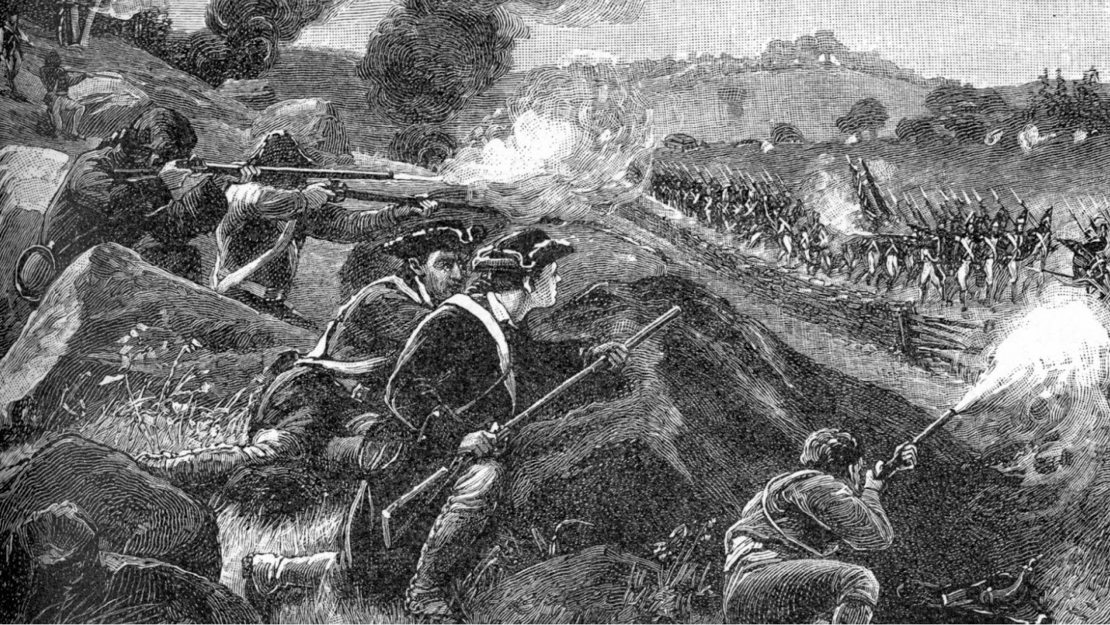 An 1885 engraving depicting the Battle of Lexington during the American Revolution.