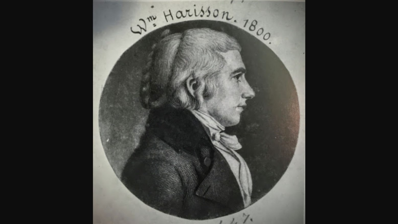 An engraved portrait print of Harrison at age 27, as a delegate member of the U.S. House of Representatives from the Northwest Territory by Charles Balthazar Julien Févret de Saint-Mémin, c. 1800