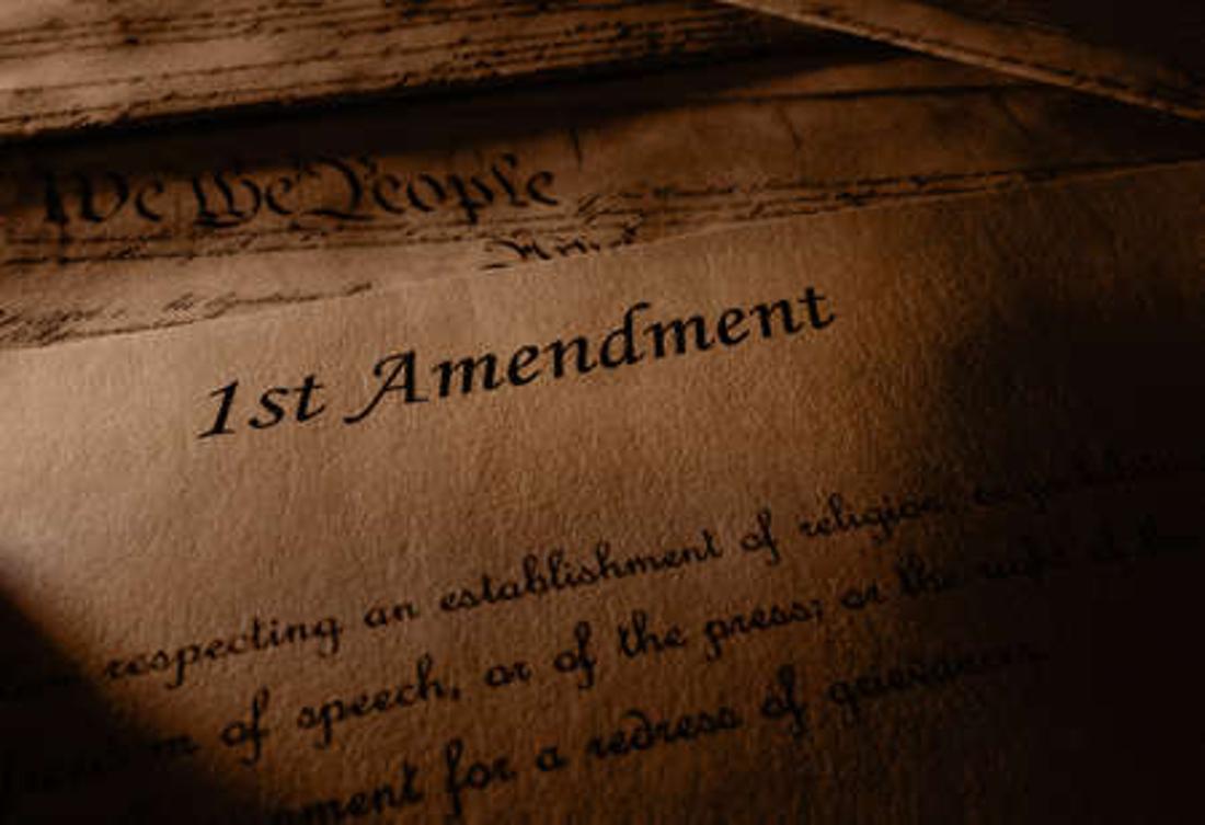 Close-up photograph of the 1st amendment of the US Constitution