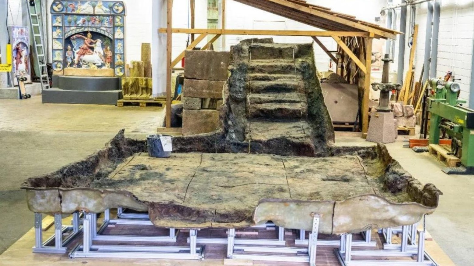 The wooden cellar of Nida after being safely removed at the Archaeological Museum Frankfurt