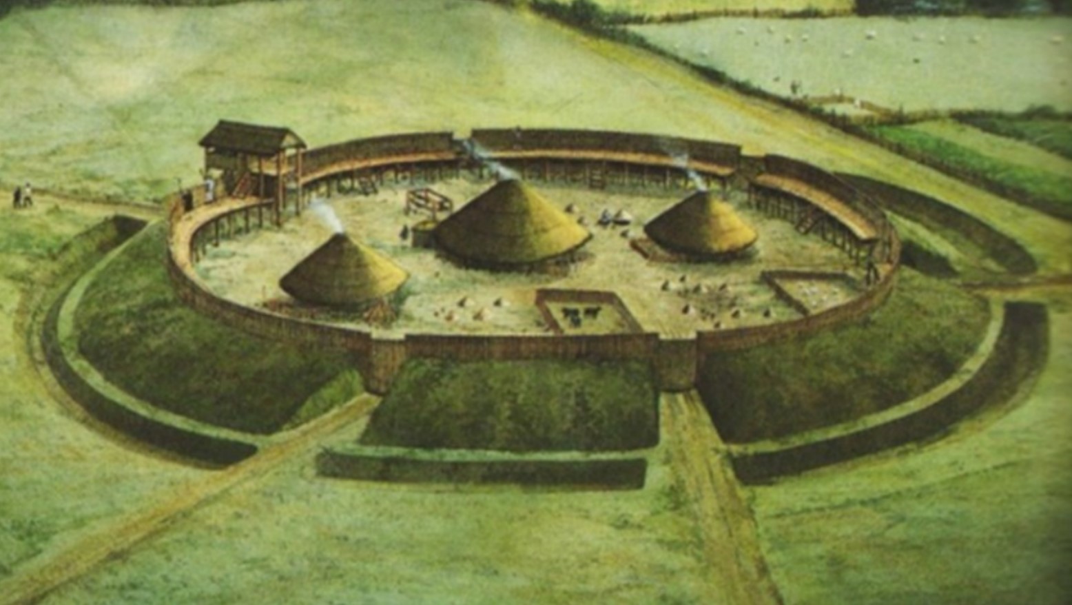 Reconstruction of Springfield Lyons Bronze Age site in England