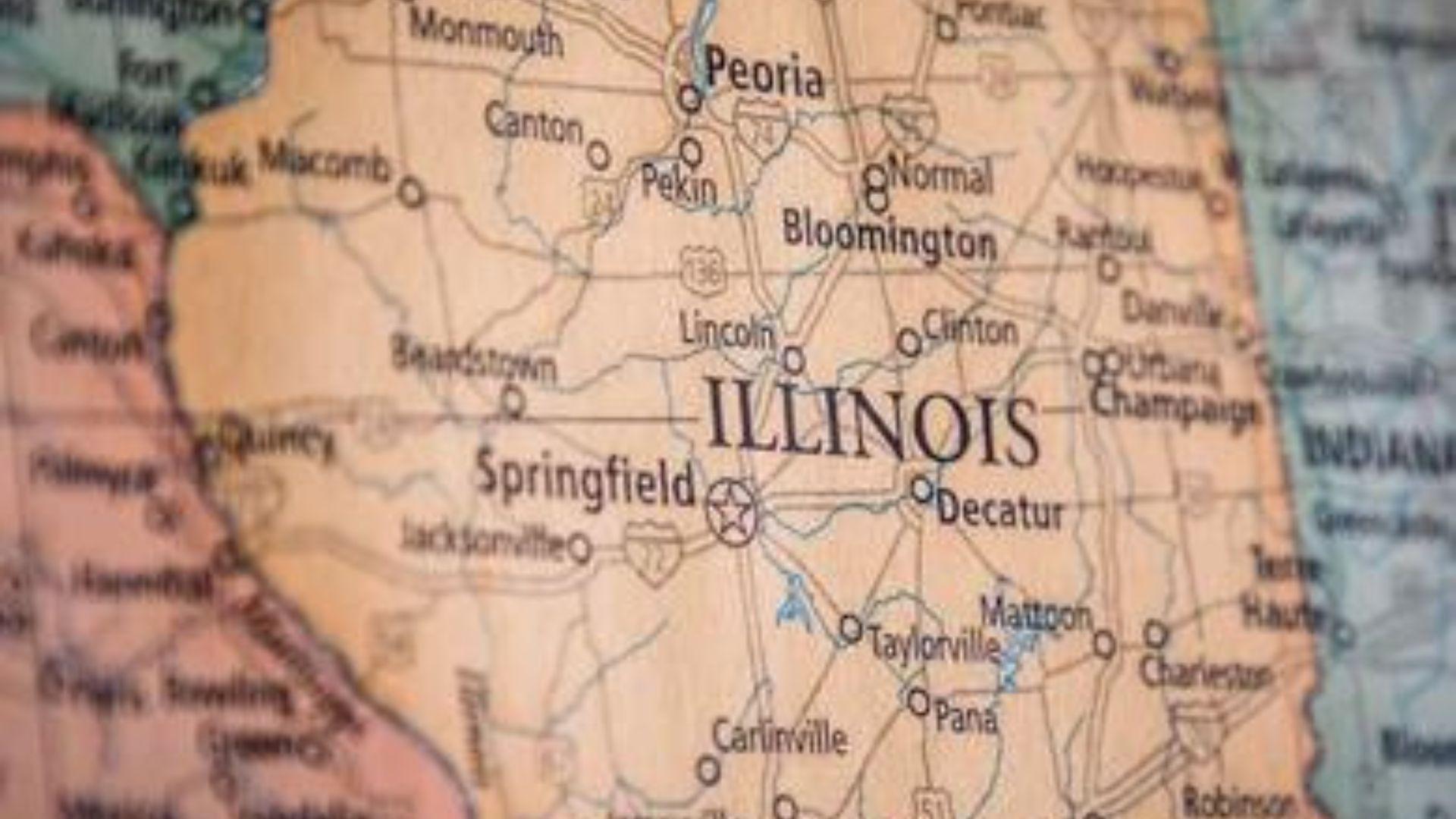 Close-up photograph of a map of Illinois