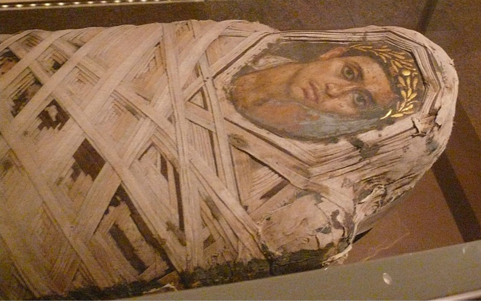 Mummy with an inserted panel portrait of a youth from the Roman Period (AD 80–100) now at the Metropolitan Museum of Art, New York City, New York