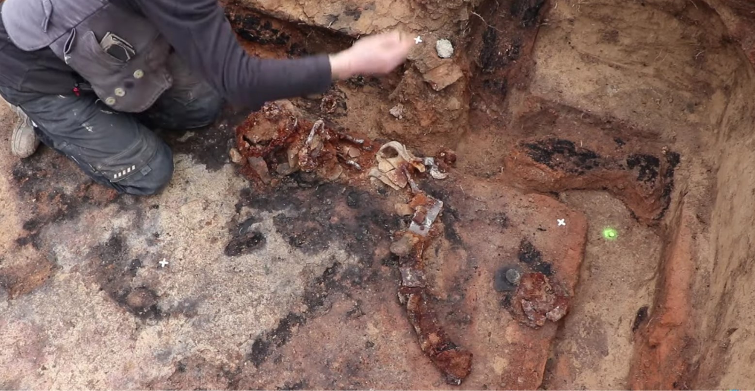 Archaeologist in the cellar found in the ancient city of Nida in Frankfurt, Germany