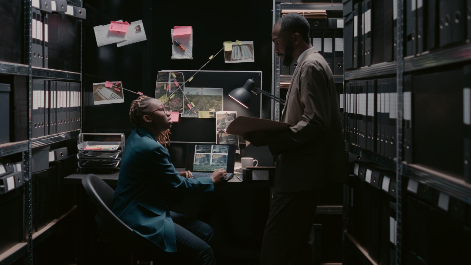 An image of two detectives working on a criminal investigation