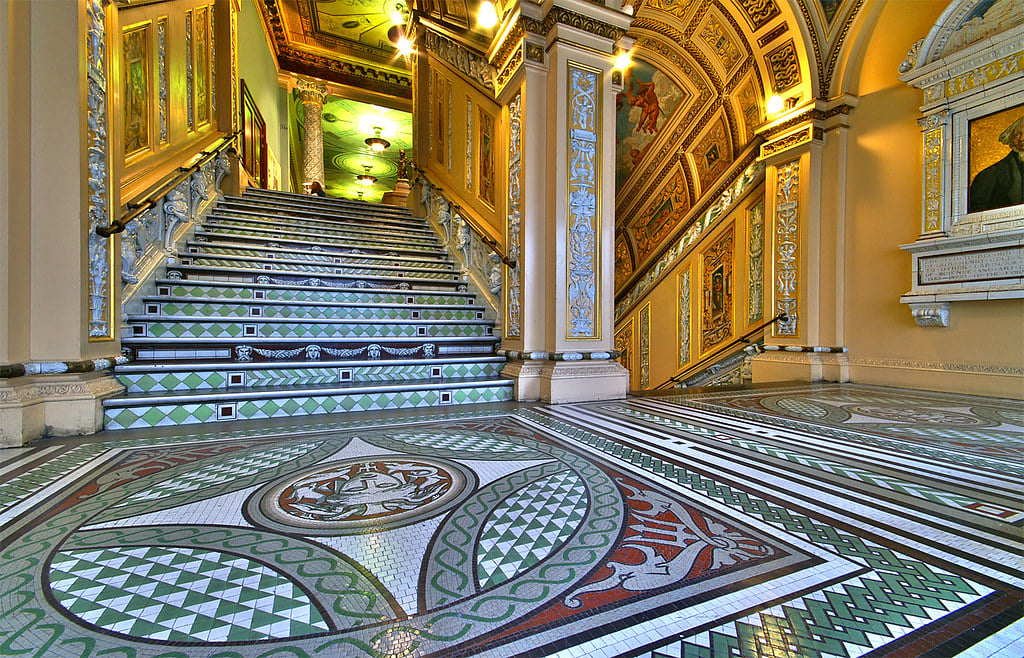 A mosaic staircase in the V&A Museum in London
