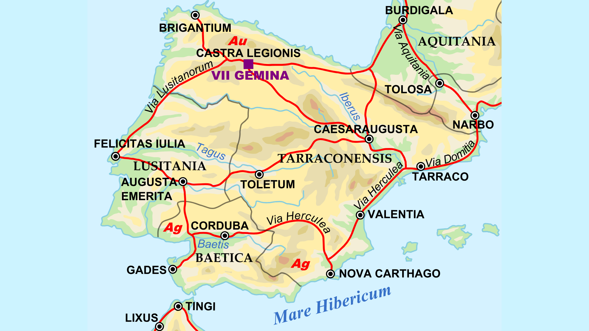 The Iberian Peninsula in 125 A.D. during the time of Roman Emperor Hadrian.