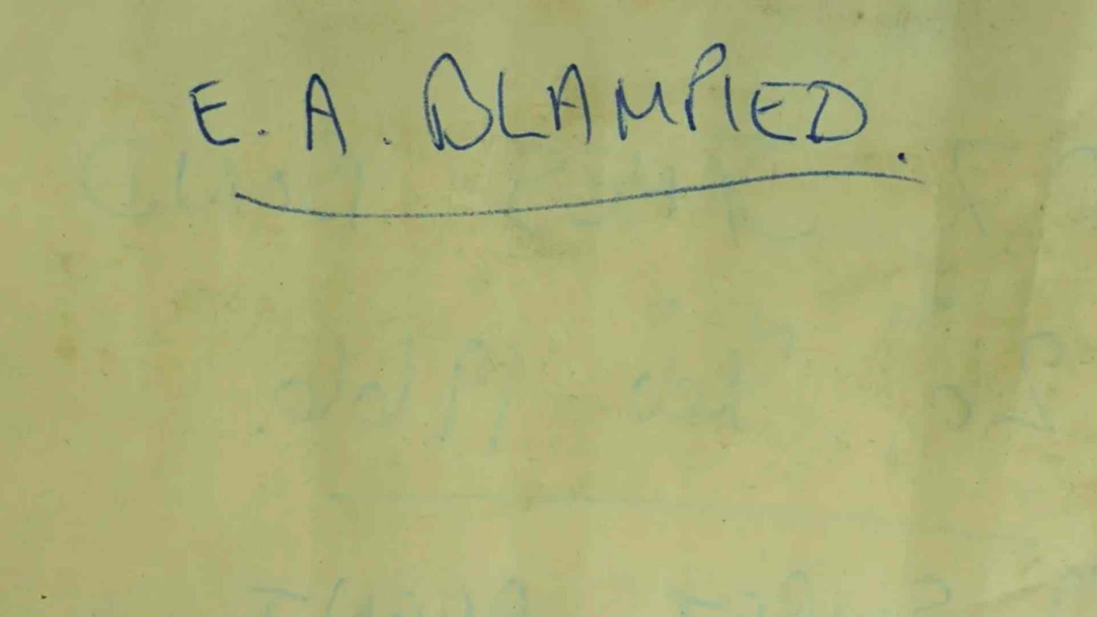 Yellowing paper with “E.A. Blampied” written on it